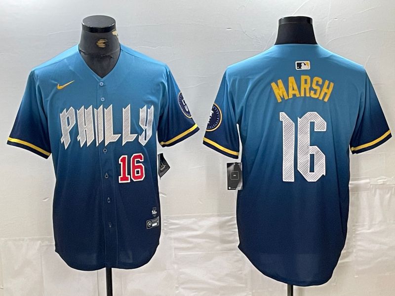 Men Philadelphia Phillies #16 Marsh Blue City Edition Nike 2024 MLB Jersey style 3->women mlb jersey->Women Jersey
